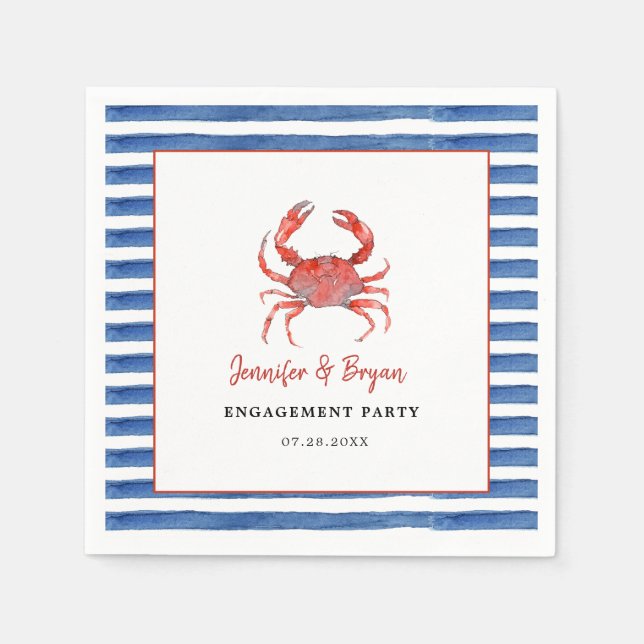 Watercolor Crab Meafood engagement Party Serviette (Vorderseite)
