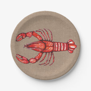 Watercolor Crawfish Burlap Pappteller