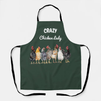 Watercolor Crazy Chicken Lady, Dark Green Farm Schürze