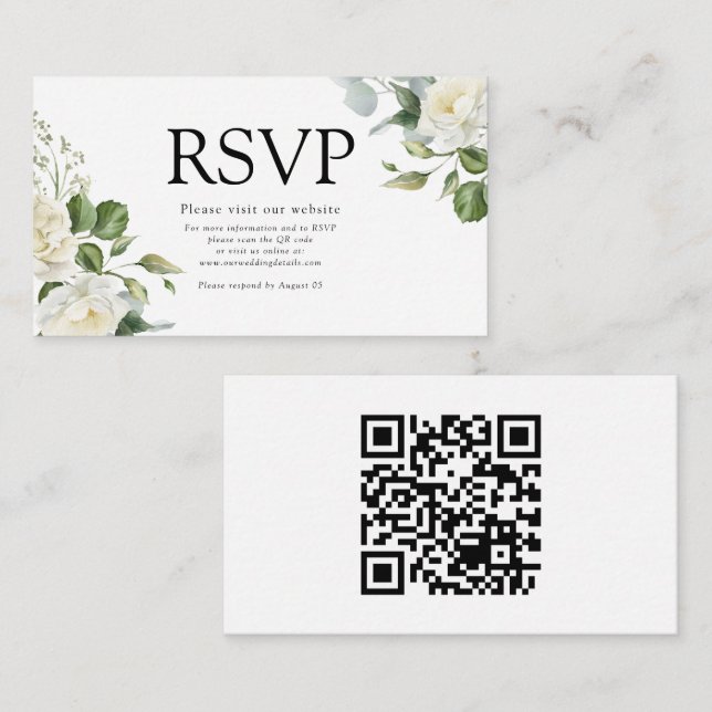 watercolor Creamy Floral Eucalyptus Details QRcode Begleitkarte (Vorne/Hinten)