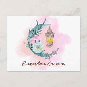 Watercolor Crescent Ramadan Kareem Postcard Feiertagspostkarte