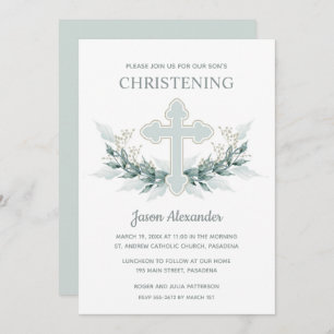 Watercolor Cross Christening Einladung