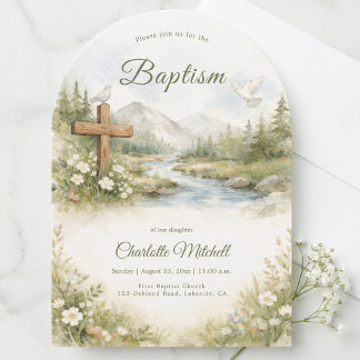 Watercolor Cross Minimalist Baptism Invitation Einladung