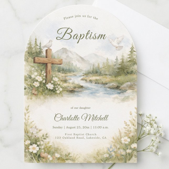 Watercolor Cross Minimalist Baptism Invitation Einladung (Von Creator hochgeladen)
