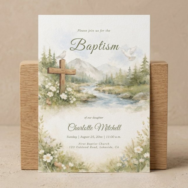 Watercolor Cross Minimalist Baptism Invitation Einladung (Von Creator hochgeladen)