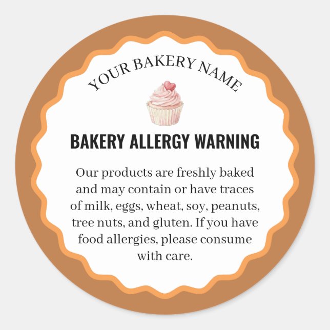 Watercolor Cupcake Bakery Allergy Warning Runder Aufkleber (Vorderseite)