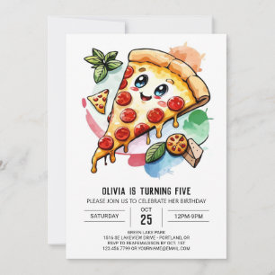 Watercolor Custom Pizza Birthday Einladung