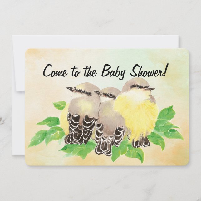 Watercolor Cute Birds Baby Shower Einladung (Vorderseite)