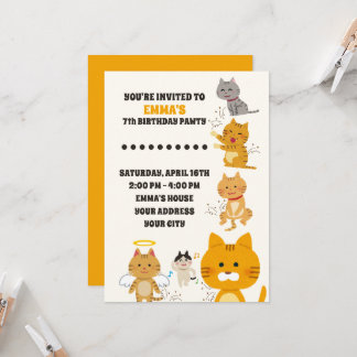 Watercolor Cute Cats Birthday Einladung