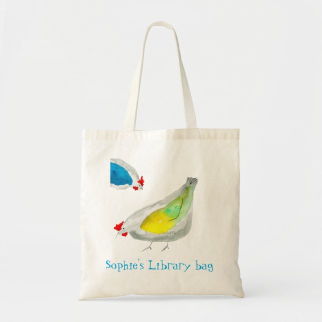 Watercolor cute chickens library name tragetasche (Vorne)