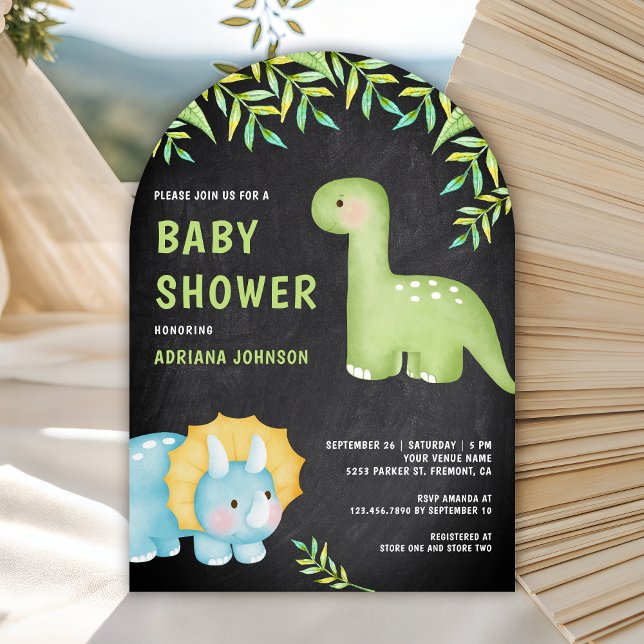 Watercolor Cute Dinosaur Chalkboard Baby Shower Einladung (Von Creator hochgeladen)