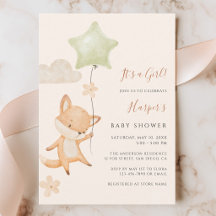 Watercolor Cute Fox Flying Balloon Baby Shower 