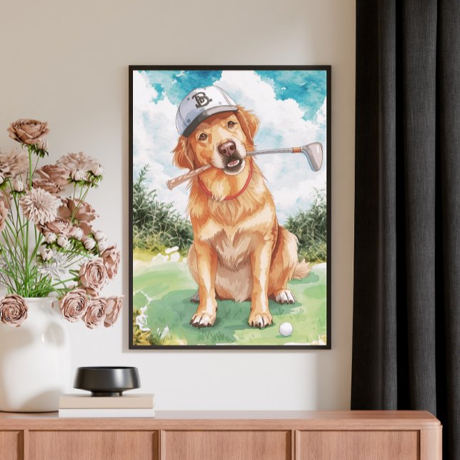 Watercolor Cute Golden Retriever Golf Leinwanddruck (Von Creator hochgeladen)