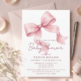 Watercolor Cute Pink Bow Baby Shower Invitation Einladung