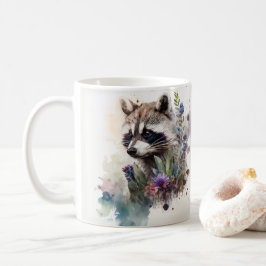 Watercolor Cute Raccoon Spring Flowers Kaffeetasse