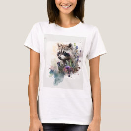 Watercolor Cute Raccoon Spring Flowers T-Shirt