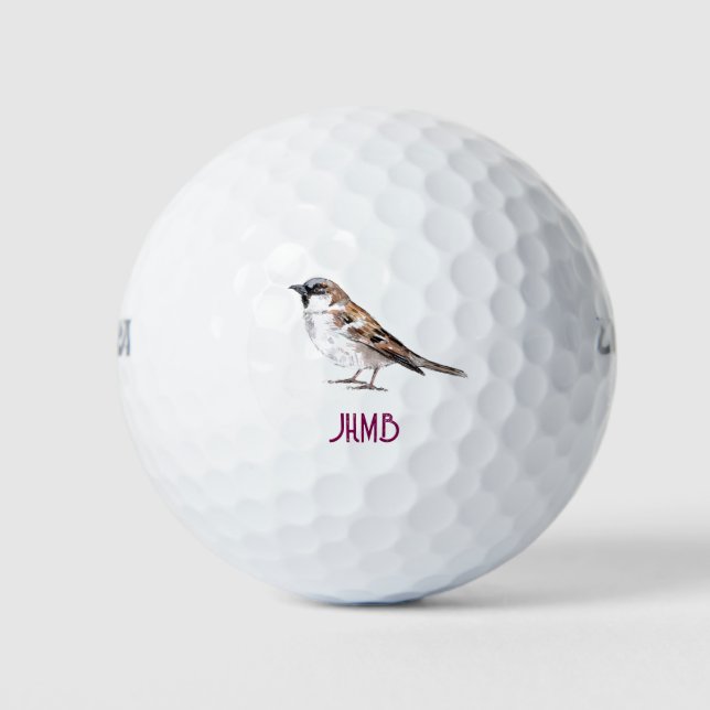 Watercolor Cute Sparrow Bird Animal Monogram  Golfball (Vorderseite)
