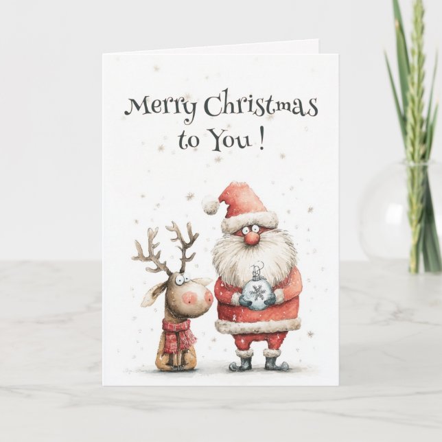 Watercolor Cute Whimsical Merry Christmas Folded  Karte (Vorderseite)