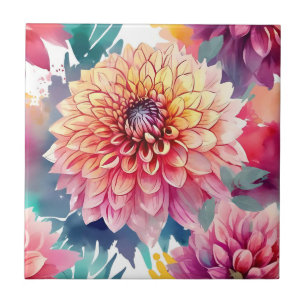 Watercolor Dahlia Summer Fliese
