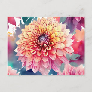 Watercolor Dahlia Summer Postkarte