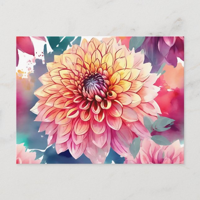 Watercolor Dahlia Summer Postkarte (Vorderseite)
