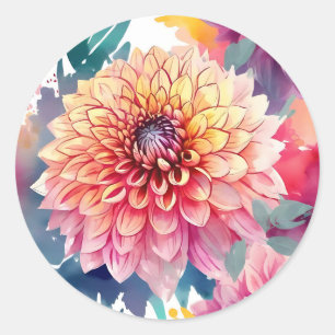 Watercolor Dahlia Summer Runder Aufkleber