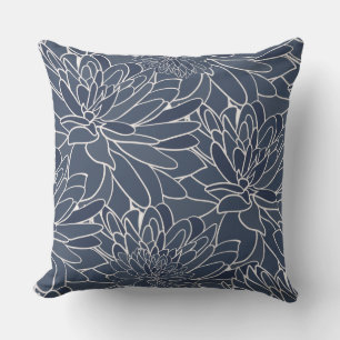 Watercolor Dahlias Navy White Kissen