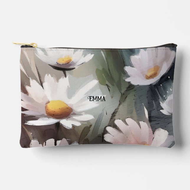 Watercolor Daisies Individuelle Name Zubehörtasche (Vorderseite)