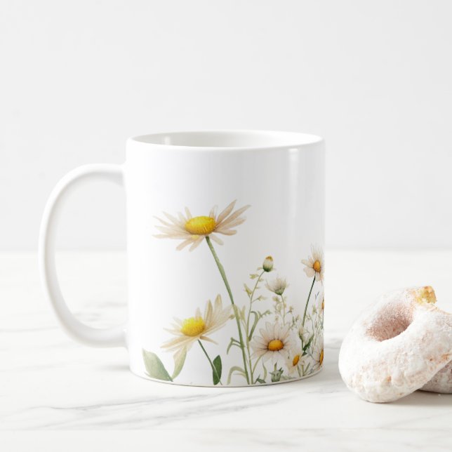 Watercolor Daisy Blume Kaffeetasse (Mit Donut)