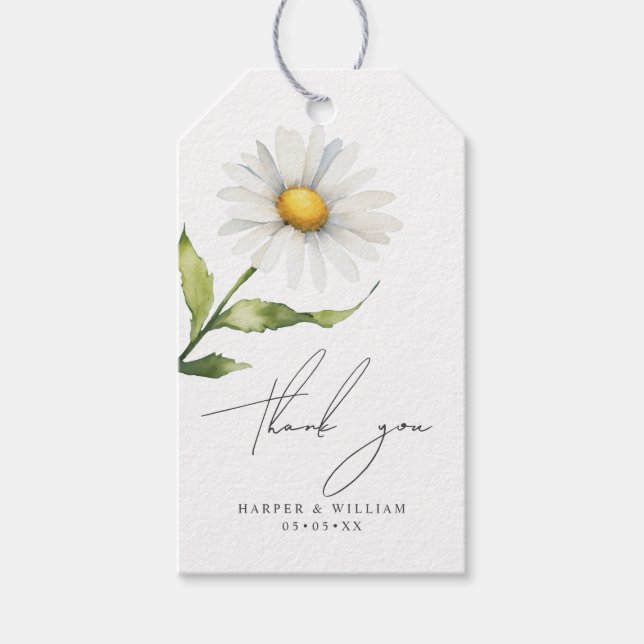 Watercolor daisy danke geschenkanhänger (Vorderseite)
