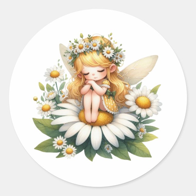 Watercolor Daisy Fairy Runder Aufkleber (Vorderseite)