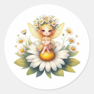 Watercolor Daisy Fairy Runder Aufkleber