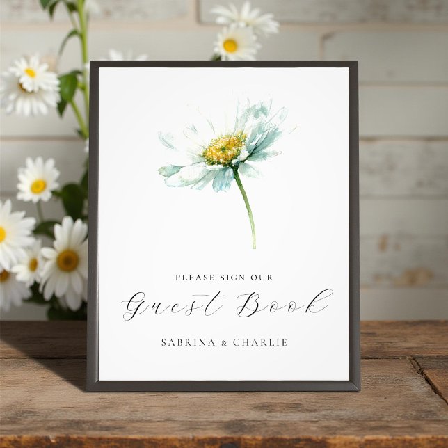 Watercolor Daisy Floral Wedding Guest Book Sign Fotodruck (Von Creator hochgeladen)