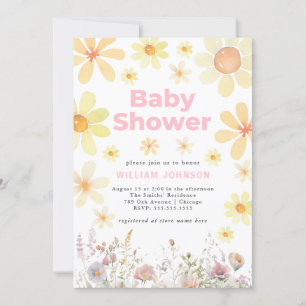 Watercolor Daisy Girl Pink Kinderdusche Einladung