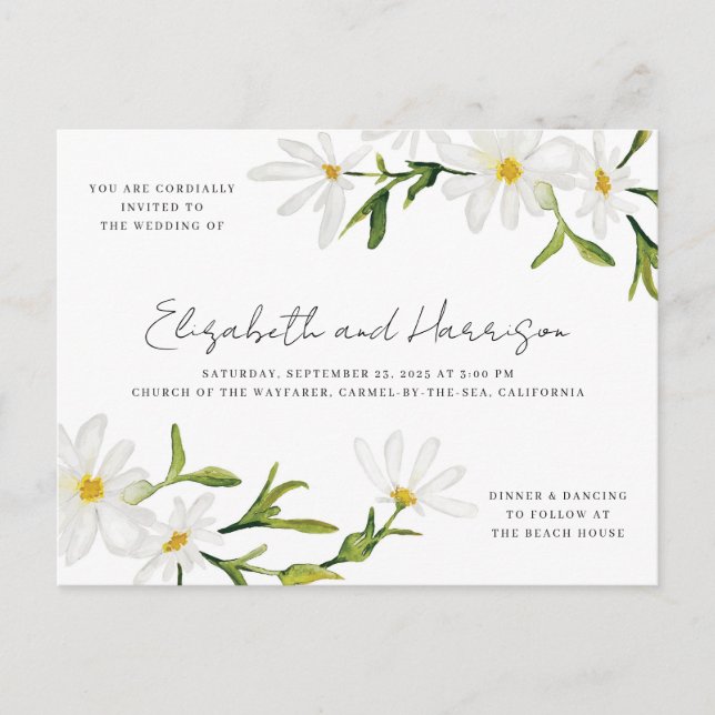 Watercolor Daisy Wedding Einladung Postkarte (Vorderseite)