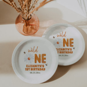 Watercolor Daisy Wild Ein 1. Geburtstagskind Pappteller