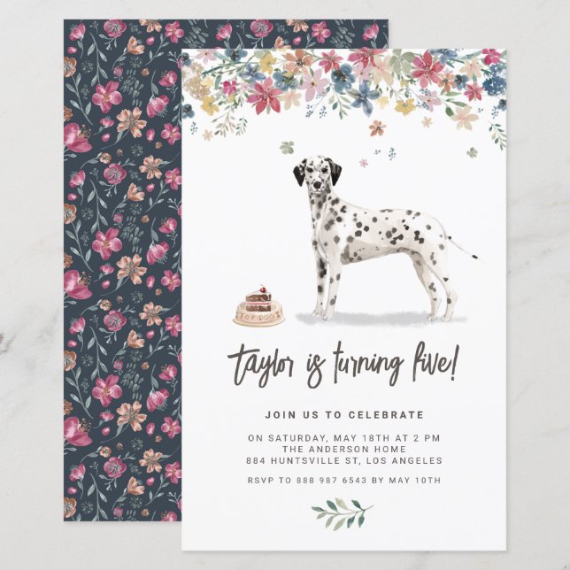 Watercolor Dalmatian Dog Birthday Invitation (Vorne/Hinten)