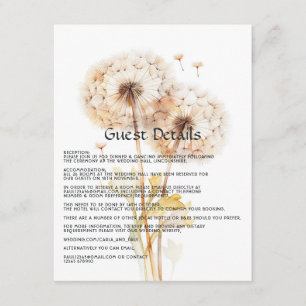 Watercolor Dandelion Wedding Guest Details Begleitkarte