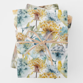 WATERCOLOR DANDELIONS AUTUMN FLORAL GIFT GESCHENKPAPIER SET