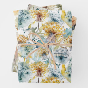 WATERCOLOR DANDELIONS AUTUMN FLORAL GIFT GESCHENKPAPIER SET