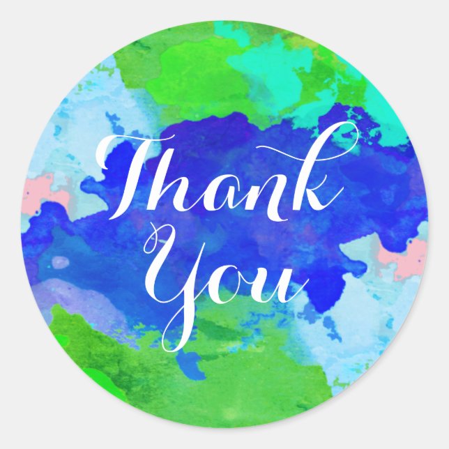Watercolor danken Ihnen blaues der gebürstete Runder Aufkleber (Vorderseite)