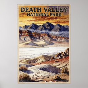 Watercolor Death Valley Nationalpark Retro Poster