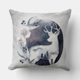 Watercolor Deer and Floral Accent Throw Pillow Kissen