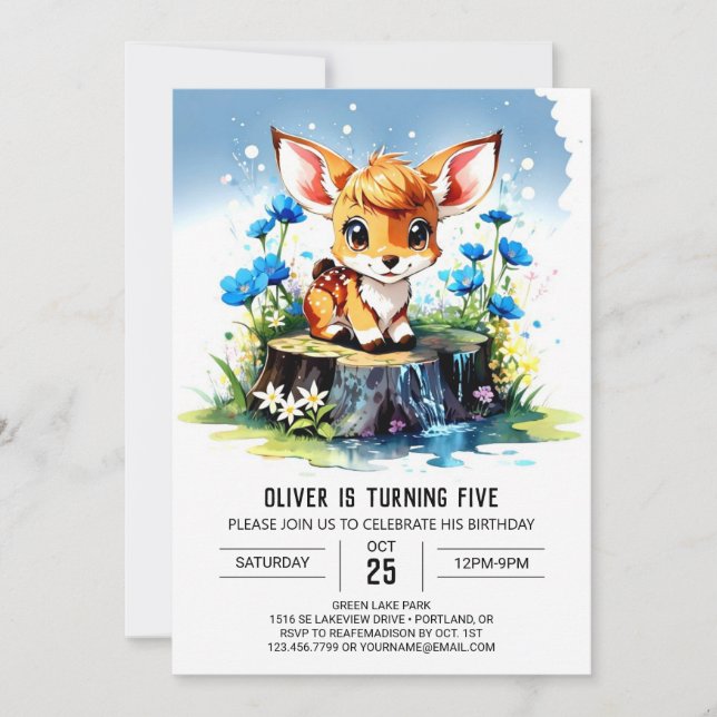 Watercolor Deer Boho Boy Birthday Einladung (Vorderseite)
