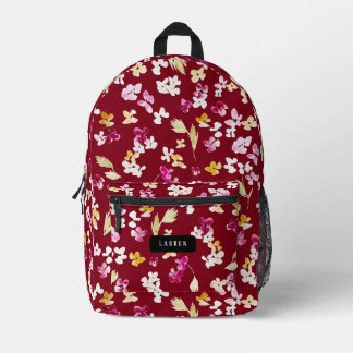 Watercolor delicate Blume bordeauxrot Bedruckter Rucksack