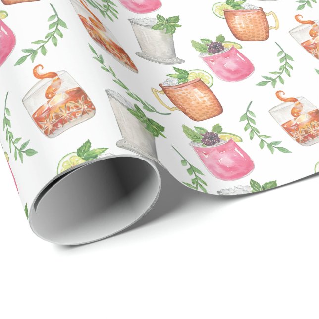Watercolor Derby Day Mint Julep Drinks Geschenkpapier (Rolleneckpunkt)