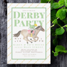 Watercolor Derby Party Horse Jockey Race