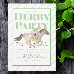 Watercolor Derby Party Horse Jockey Race Einladung