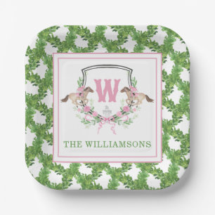 Watercolor Derby-Tag Pferd Monogramm-Wappen Party Pappteller