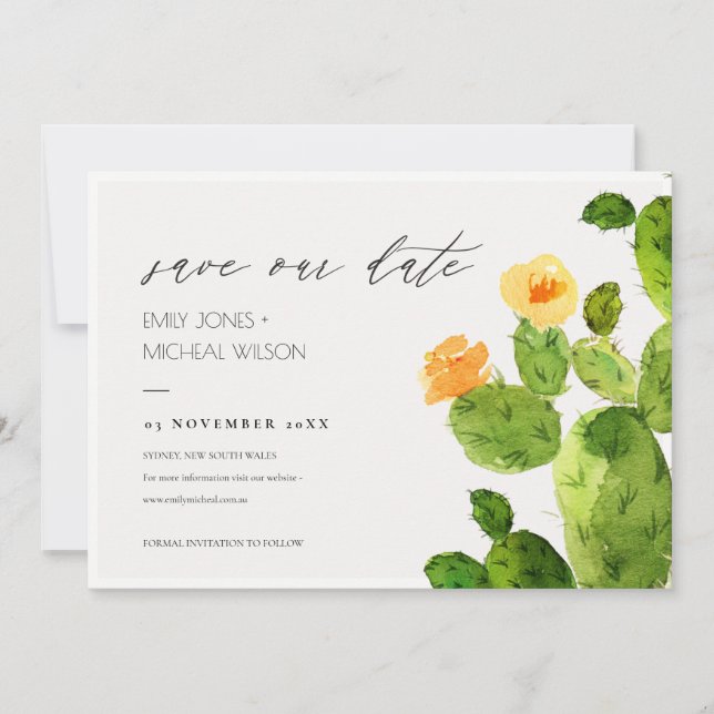 WATERCOLOR DESERT CACTUS BLUME SAVE THE DATE (Vorderseite)